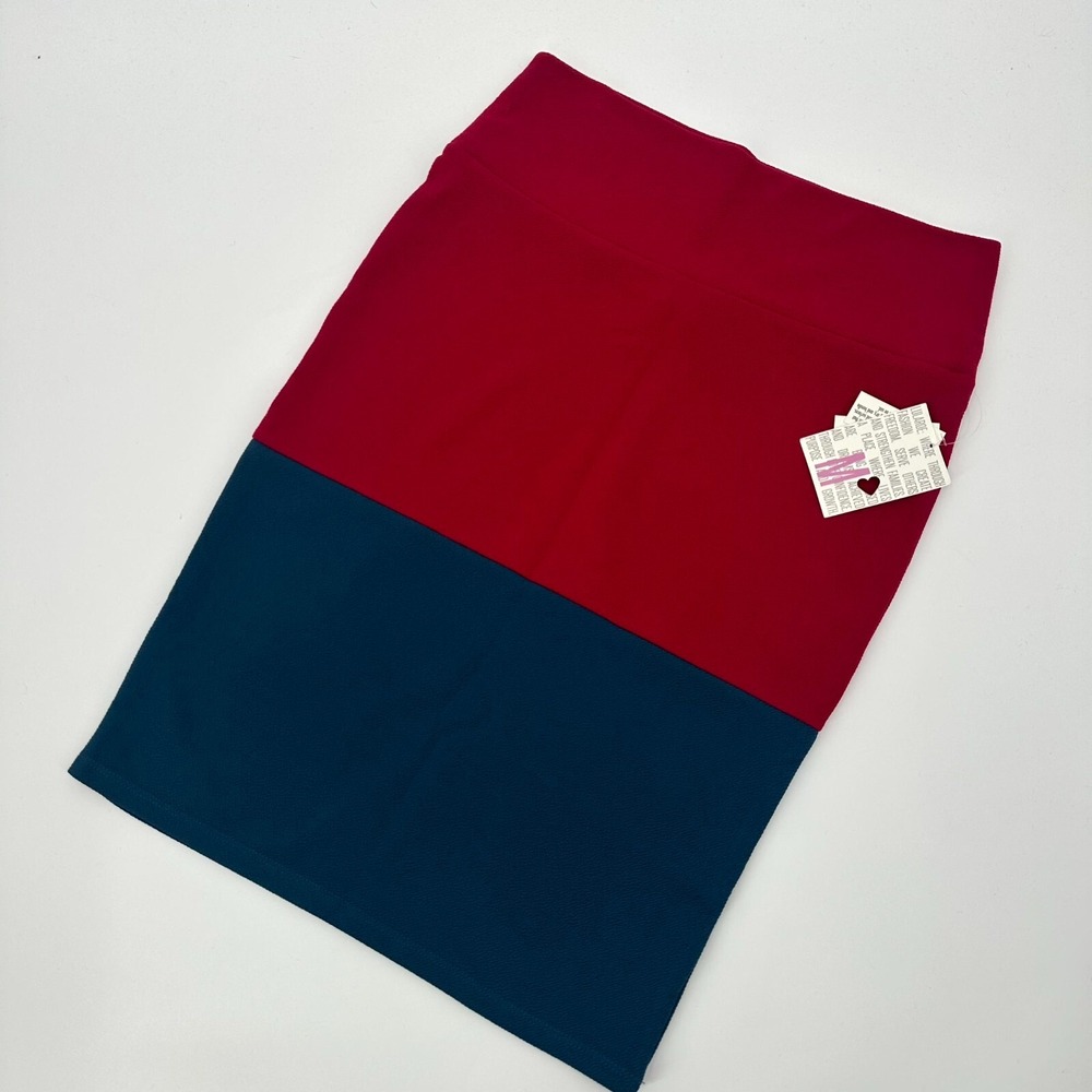 Lularoe Cassie Straight & Pencil Skirt Women's Medium Red Blue Stretch Pull‎ On